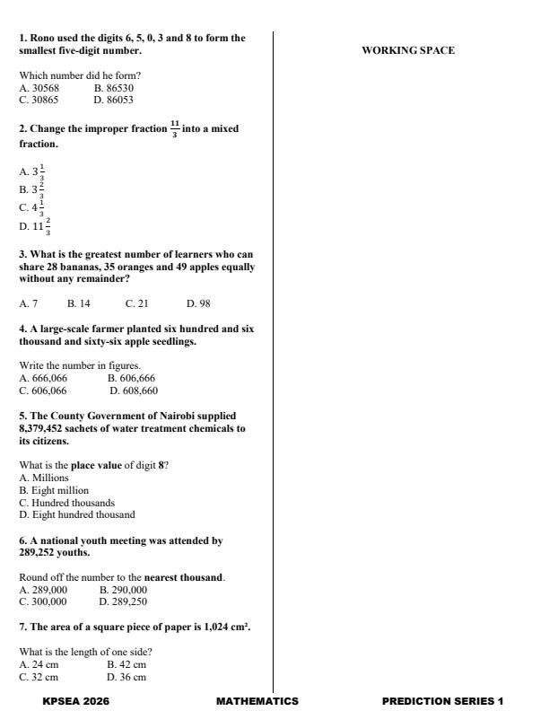 Preview page Grade-6-Mathematics-KPSEA-Prediction-Exam-2026_6360_1.jpg