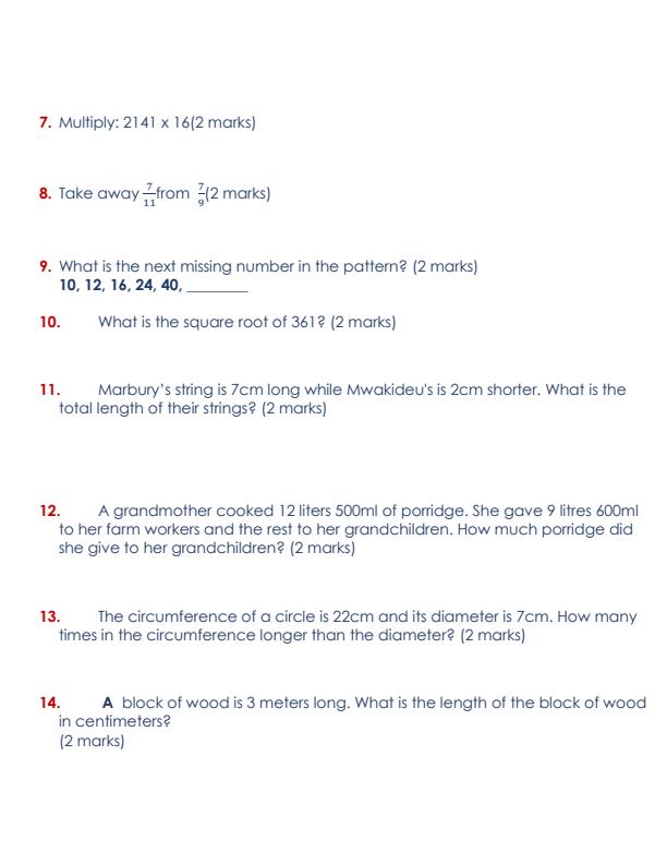 Preview page Grade-6-Mathematics-Structured-Assessment-End-Term-1-2024_2351_1.jpg