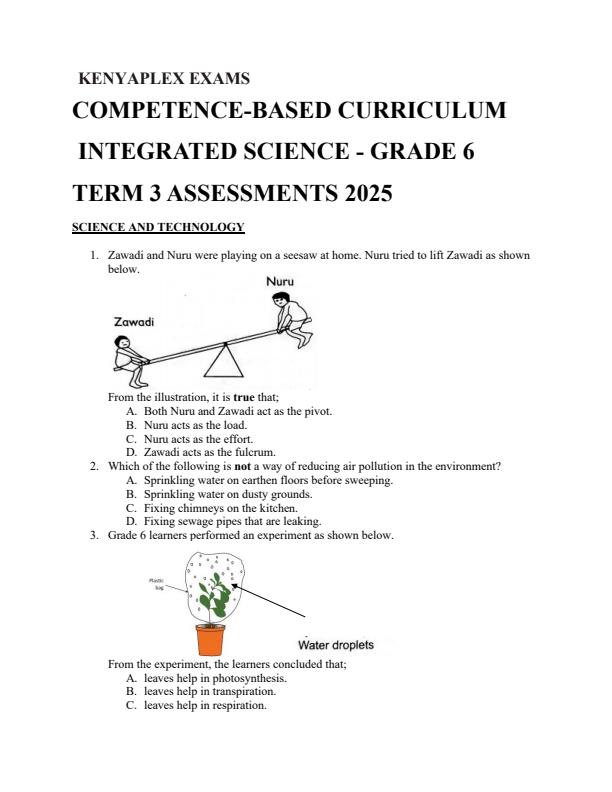 Preview page Grade-6-Science-and-Technology-Term-3-Opener-Exam-2025_4527_0.jpg