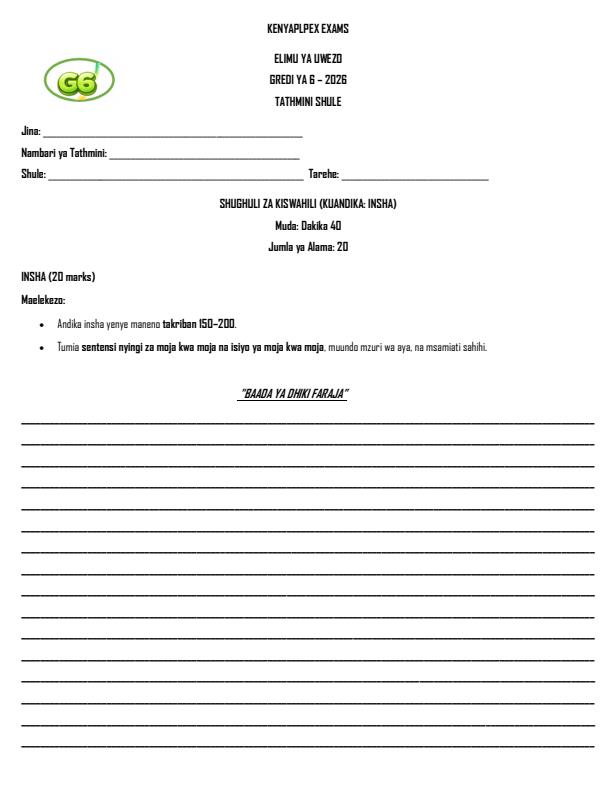 Preview page Grade-6-Shughuli-za-Kiswahili-Insha-Term-2-OPener-Exam-2026_5586_0.jpg