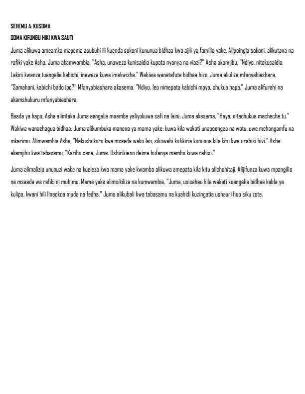 Preview page Grade-6-Shughuli-za-Kiswahili-Kusikiliza-na-Kuzungumza-Term-2-Opener-Exam_5588_1.jpg