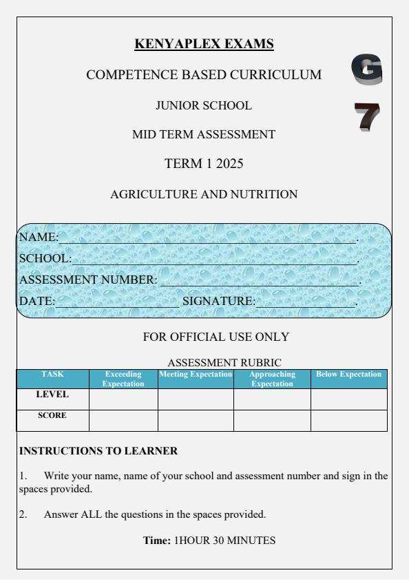 Preview page Grade-7-Agriculture-and-Nutrition-Mid-Term-1-Exam-2025_3606_0.jpg