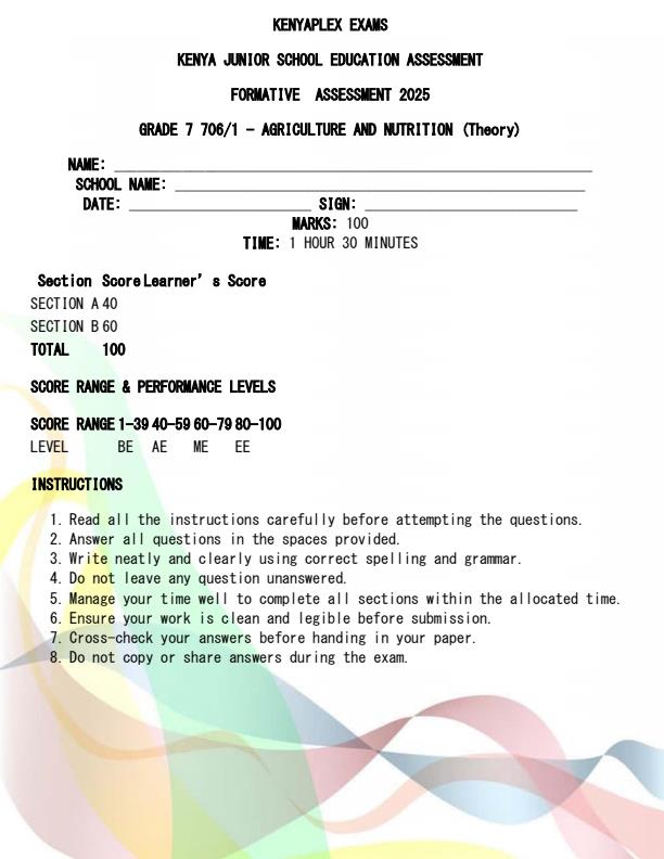 Preview page Grade-7-Agriculture-and-Nutrition-Term-2-Opener-Exam-2025_4030_0.jpg