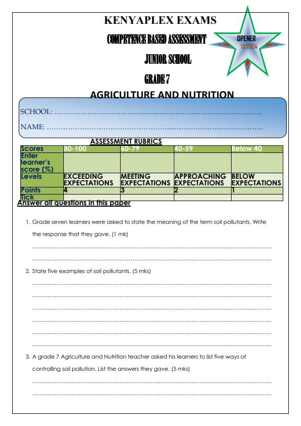 Preview page Grade-7-Agriculture-and-Nutrition-Term-3-Opener-Exam-2024_2915_0.jpg