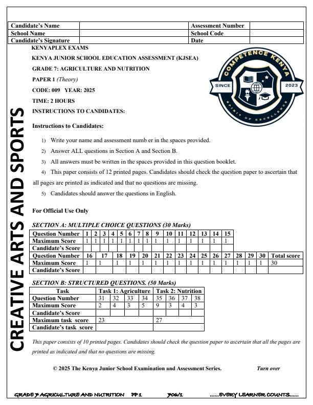 Preview page Grade-7-Agriculture-and-Nutrition-Term-3-Opener-Exam-2025_4528_0.jpg