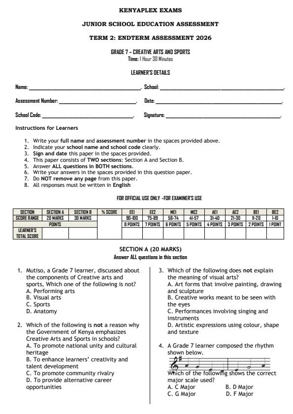 Preview page Grade-7-Creative-Arts-and-Sports-End-Term-2-Exam-2026_6082_0.jpg