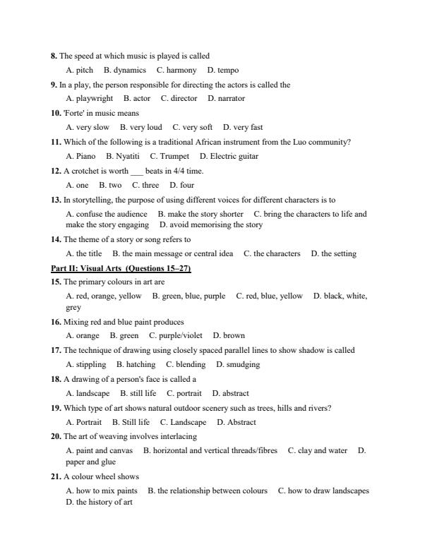 Preview page Grade-7-Creative-Arts-and-Sports-July-Assessment-Examination-2026_6324_1.jpg