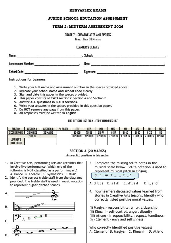 Preview page Grade-7-Creative-Arts-and-Sports-Mid-Term2-Exam-2026_5863_0.jpg
