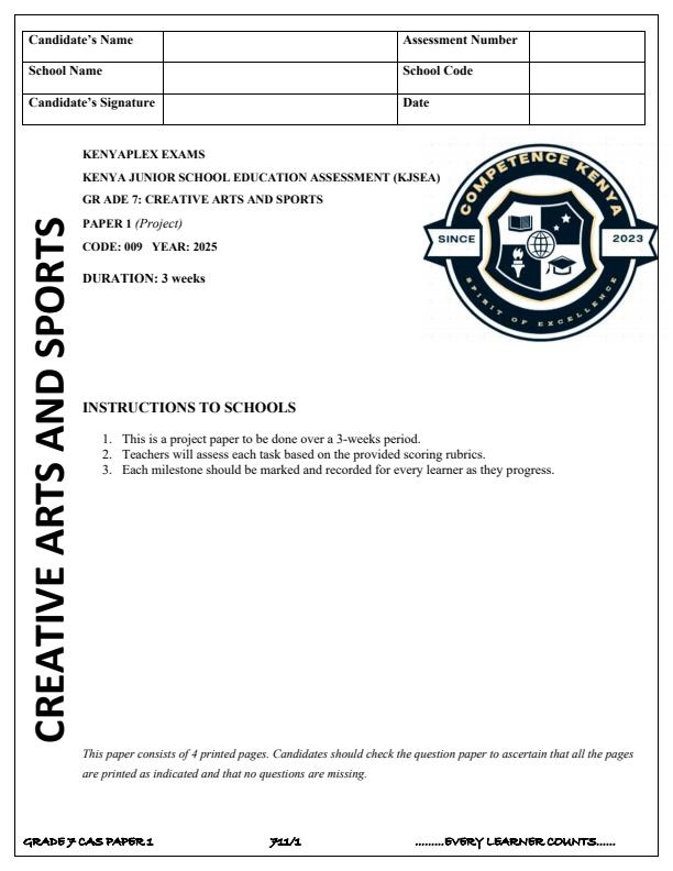 Preview page Grade-7-Creative-Arts-and-Sports-Paper-1-Term-3-Opener-Exam-2025_4529_0.jpg