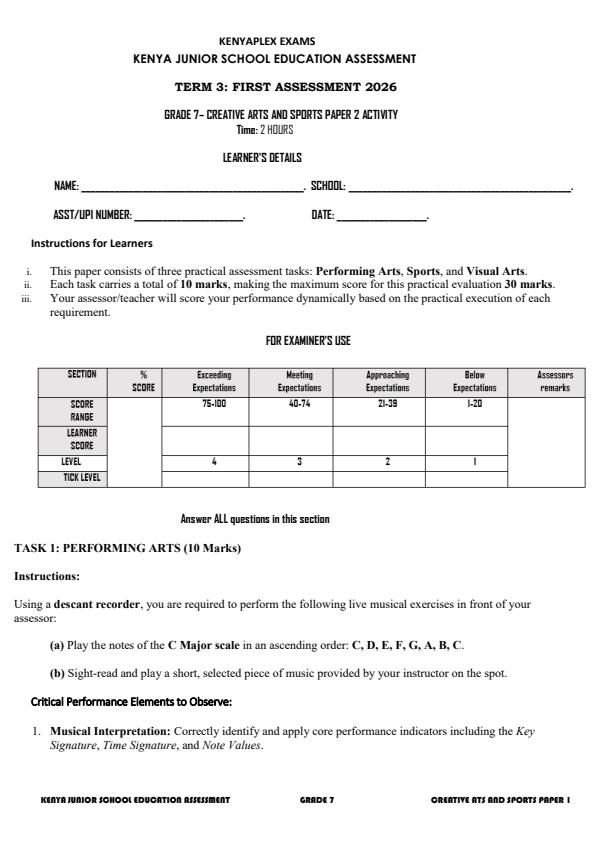 Preview page Grade-7-Creative-Arts-and-Sports-Paper-2-Activity-Term-3-Opener-Exam-2026_6501_0.jpg