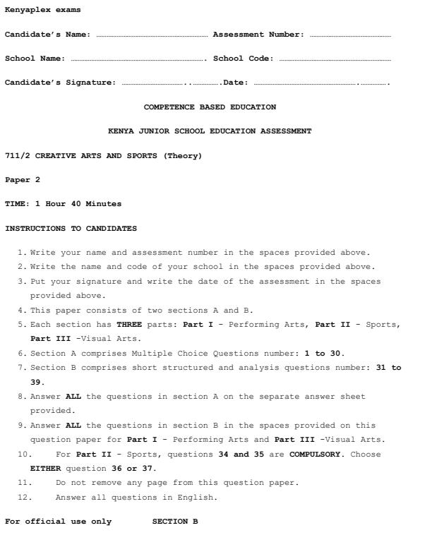 Preview page Grade-7-Creative-Arts-and-Sports-Paper-2-Mid-Term-2-Exam-2025_4150_0.jpg