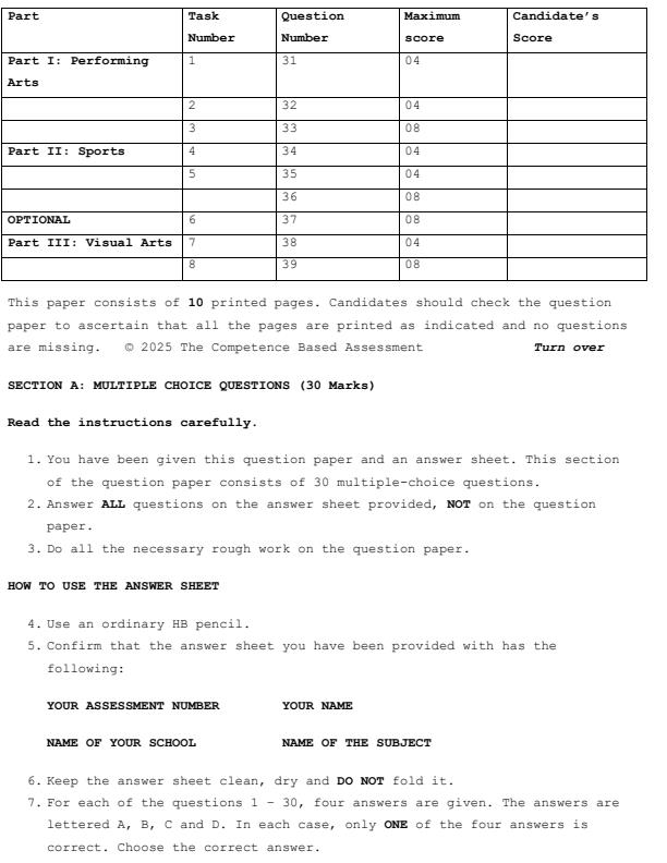 Preview page Grade-7-Creative-Arts-and-Sports-Paper-2-Mid-Term-2-Exam-2025_4150_1.jpg