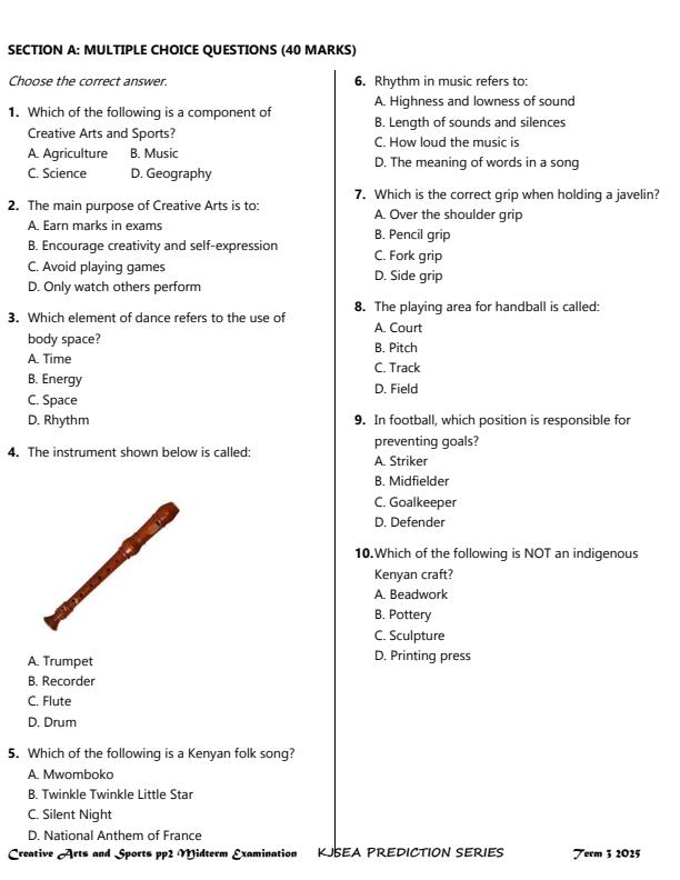 Preview page Grade-7-Creative-Arts-and-Sports-Paper-2-Mid-Term-3-Exam-2025_4657_1.jpg