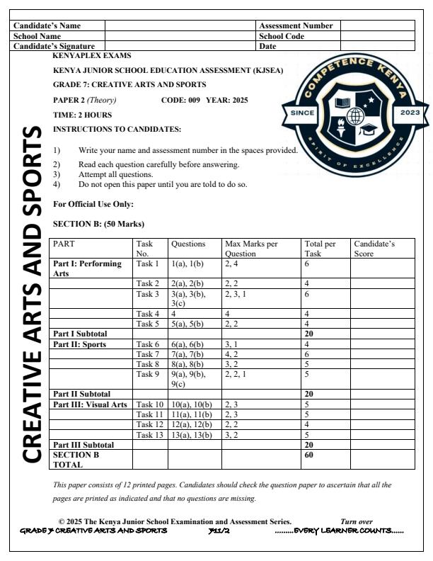 Preview page Grade-7-Creative-Arts-and-Sports-Paper-2-Term-3-Opener-Exam-2025_4530_0.jpg