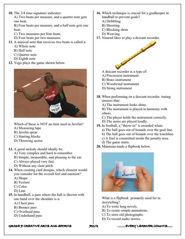 Preview page Grade-7-Creative-Arts-and-Sports-Paper-2-Term-3-Opener-Exam-2025_4530_2.jpg