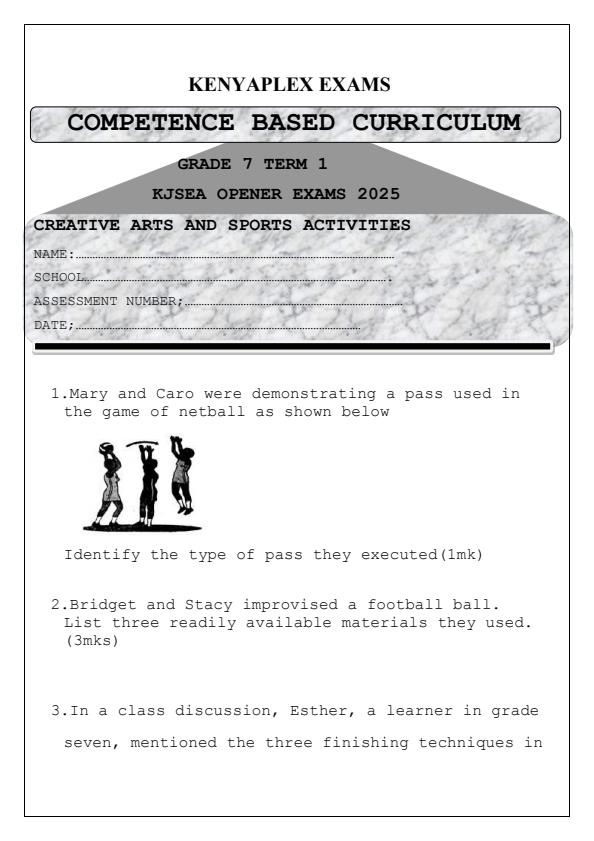 Preview page Grade-7-Creative-Arts-and-Sports-Term-1-Opener-Exam-2025_3449_0.jpg
