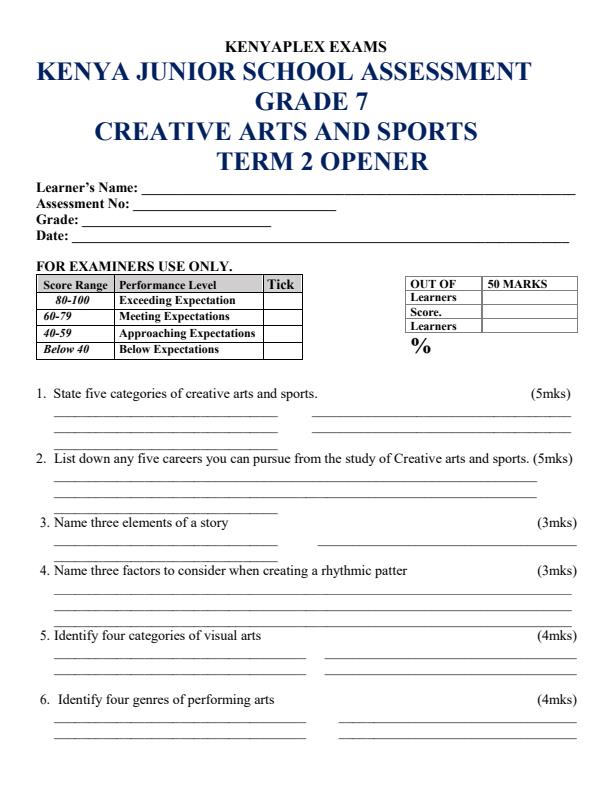 Preview page Grade-7-Creative-Arts-and-Sports-Term-2-Opener-Exam-2024_2400_0.jpg