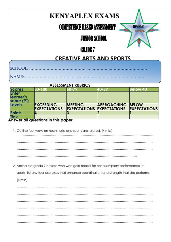 Preview page Grade-7-Creative-Arts-and-Sports-Term-3-Opener-Exam-2024_2917_0.jpg
