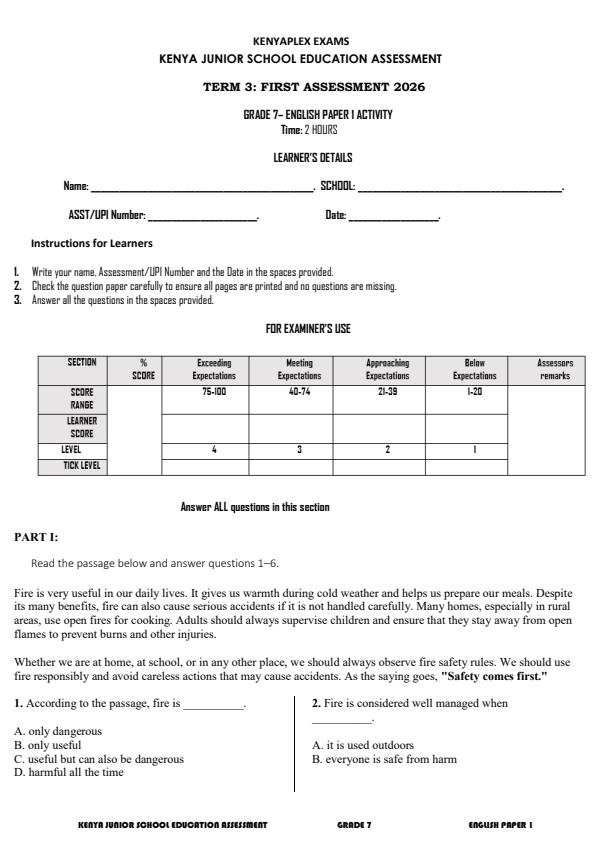Preview page Grade-7-English-Paper-1-Activity-Term-3-OPener-Exam-2026_6502_0.jpg