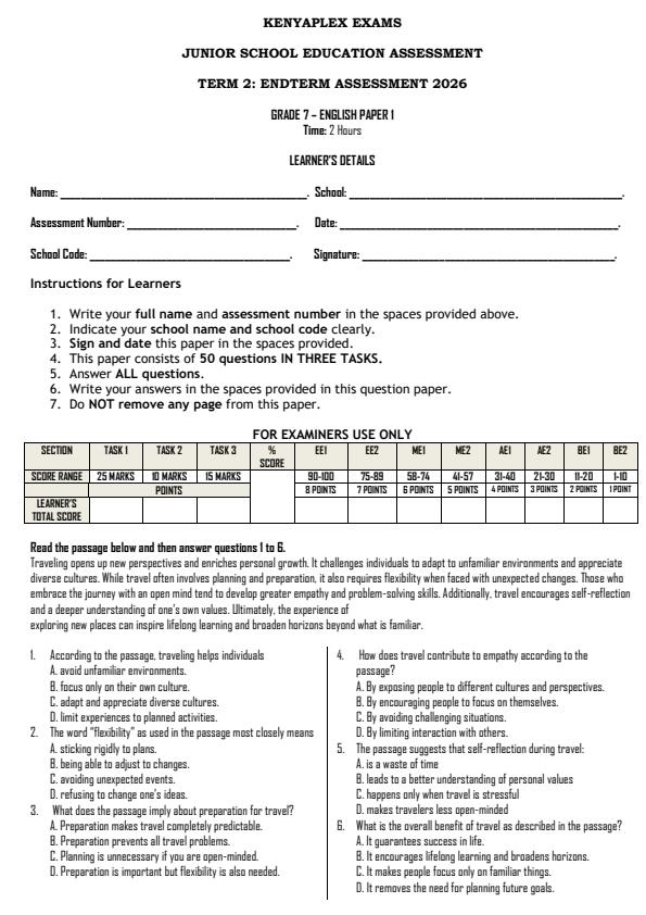 Preview page Grade-7-English-Paper-1-End-Term-2-Exam-2026_6083_0.jpg