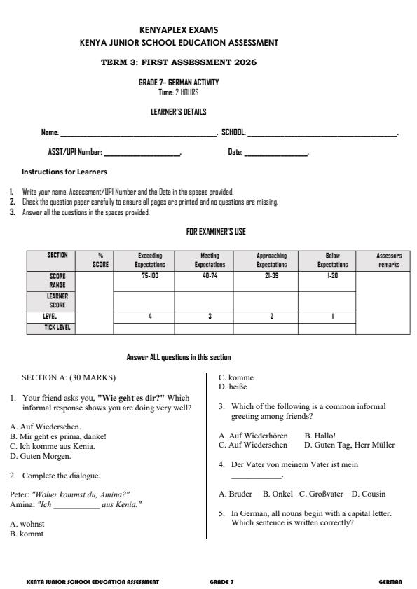 Preview page Grade-7-German-Activity-Term-3-Opener-Exam-2026_6505_0.jpg