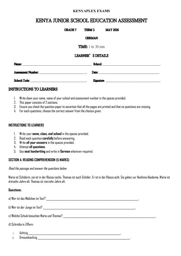 Preview page Grade-7-German-Term-2-Opener-Exam-2026_5598_0.jpg