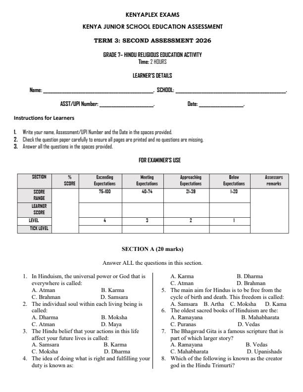 Preview page Grade-7-Hindu-Religious-Education-Activity-End-Term-3-Exam-2026_6779_0.jpg