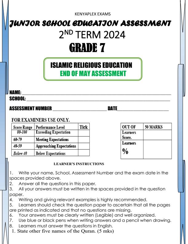 Preview page Grade-7-IRE-End-of-May-Assessment-Test_2533_0.jpg