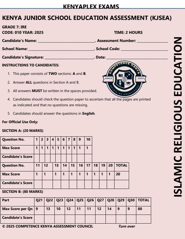 Preview page Grade-7-IRE-Mid-Term-3-Exam-2025_4663_0.jpg