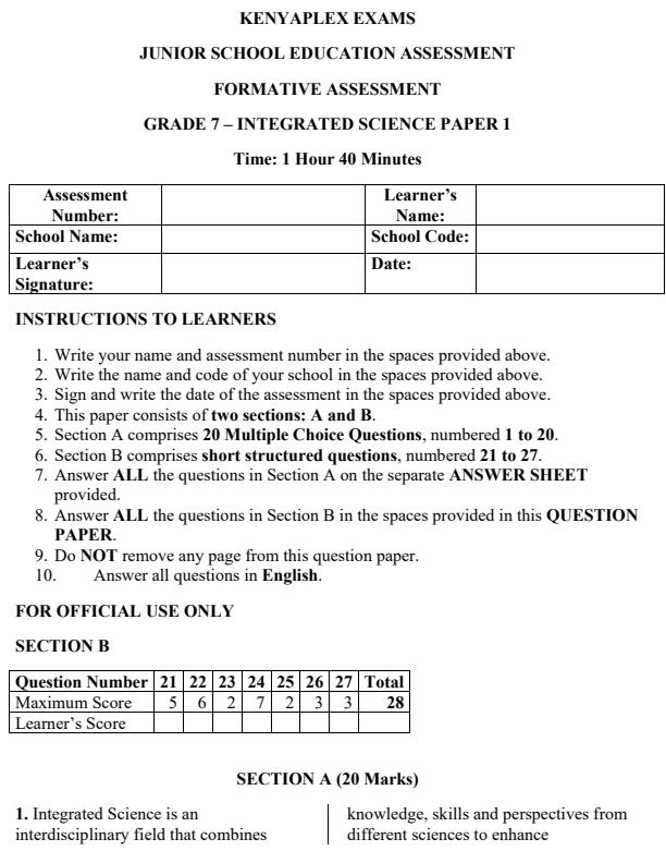 Preview page Grade-7-Integrated-Science-Paper-1-End-Term-3-Set-2-Exam_7195_0.jpg