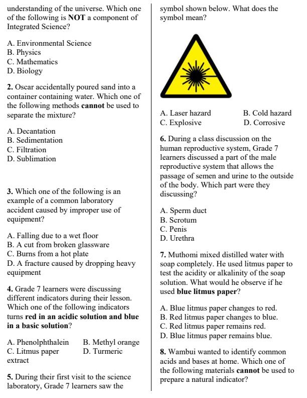 Preview page Grade-7-Integrated-Science-Paper-1-End-Term-3-Set-2-Exam_7195_1.jpg