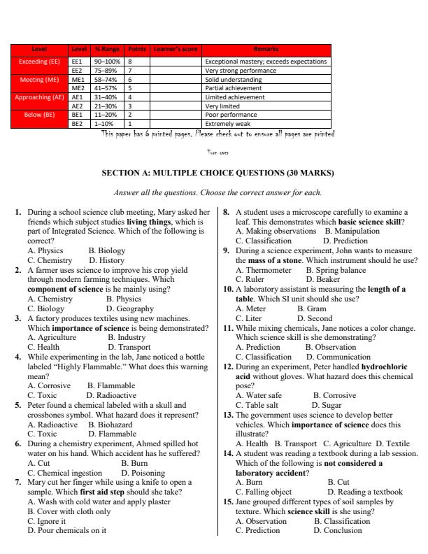 Preview page Grade-7-Integrated-Science-Paper-1-Mid-Term-1-Exam-2016_5070_1.jpg