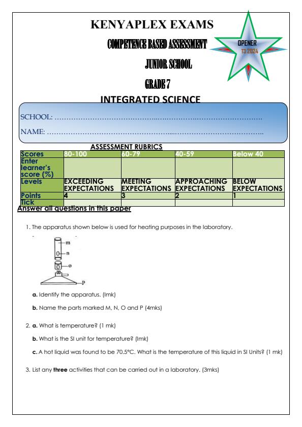 Preview page Grade-7-Integrated-Science-Term-3-Opener-Exam-2024_2919_0.jpg