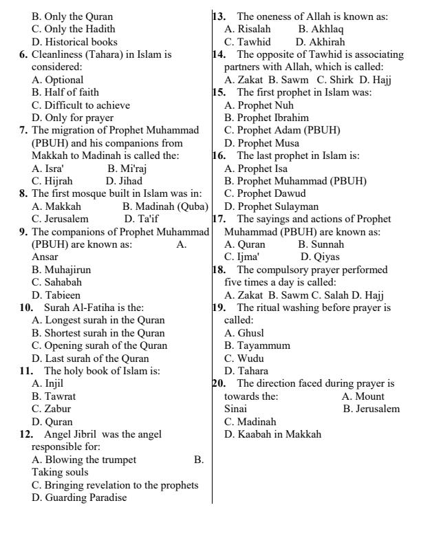 Preview page Grade-7-Islamic-Religious-Education-Activity-End-Term-3-Exam-2026_6782_1.jpg