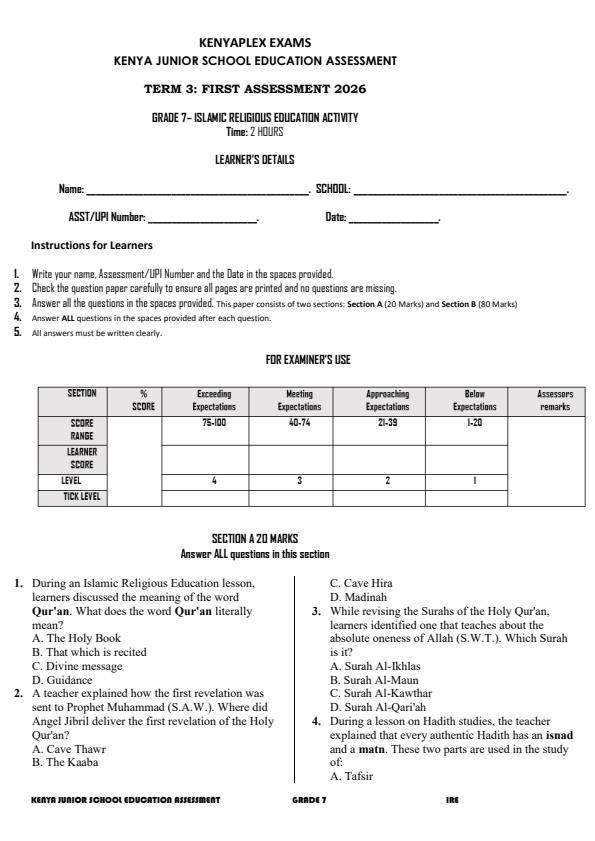 Preview page Grade-7-Islamic-Religious-Education-Activity-Term-3-Opener-Exam-2026_6509_0.jpg
