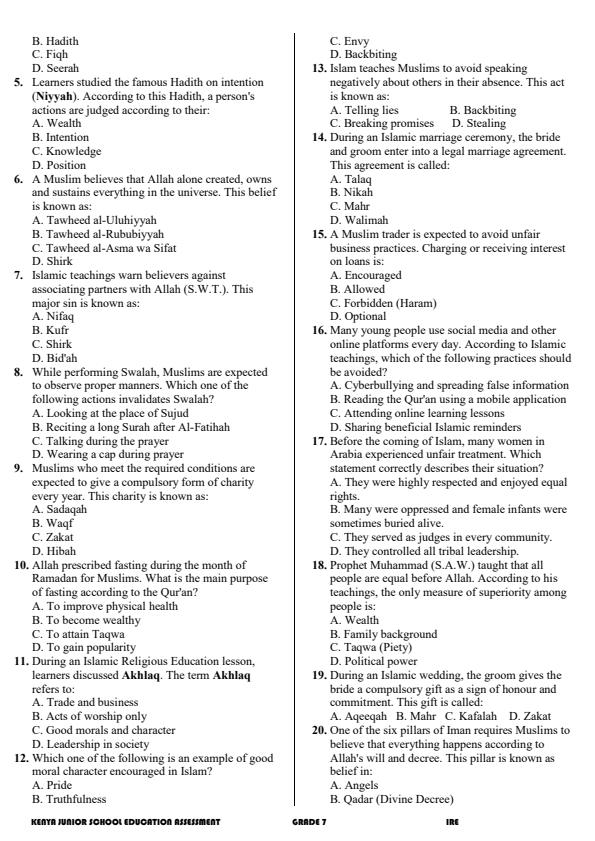 Preview page Grade-7-Islamic-Religious-Education-Activity-Term-3-Opener-Exam-2026_6509_1.jpg