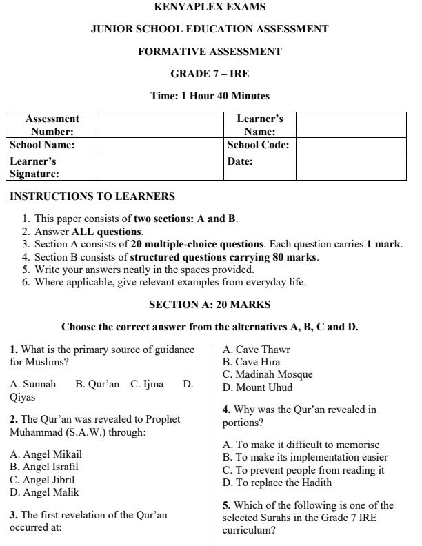 Preview page Grade-7-Islamic-Religious-Education-End-Term-3-Set-2-Exam-2026_7197_0.jpg