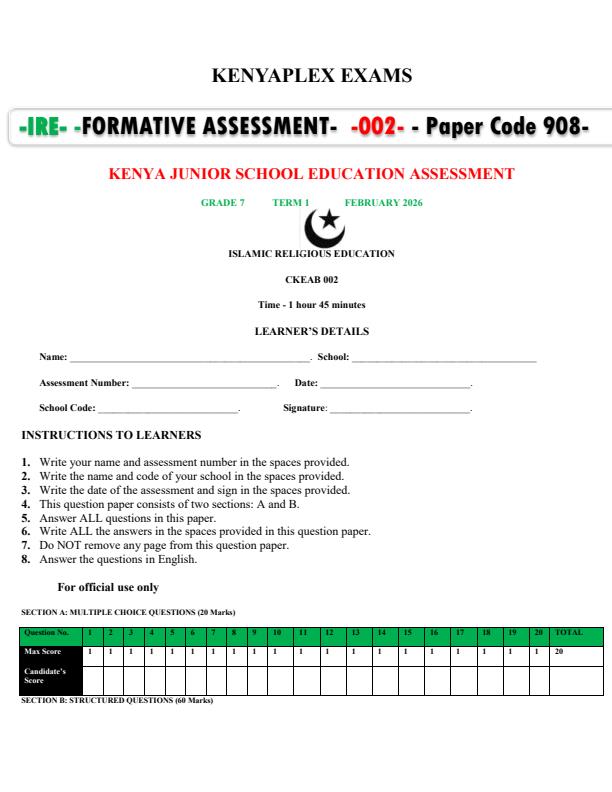 Preview page Grade-7-Islamic-Religious-Education-IRE-Mid-Term-1-Exam-2026_5072_0.jpg