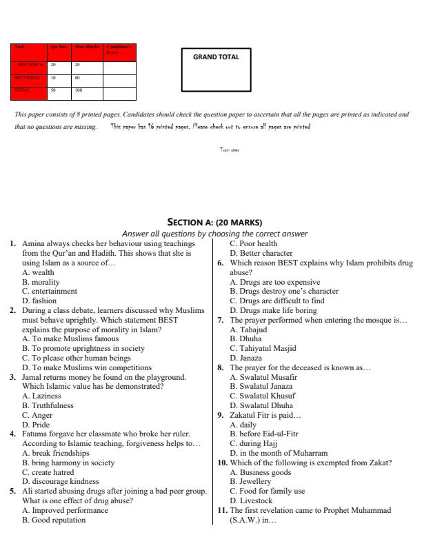 Preview page Grade-7-Islamic-Religious-Education-IRE-Mid-Term-1-Exam-2026_5072_1.jpg