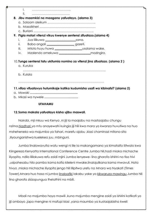 Preview page Grade-7-Kiswahili-End-of-Term-1-Exam-2024_2196_2.jpg