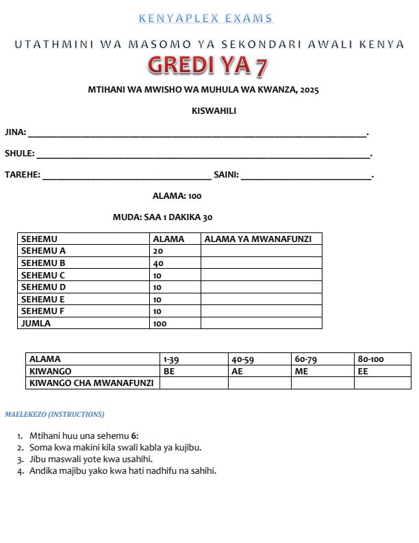 Preview page Grade-7-Kiswahili-End-of-Term-1-Examination-2025_3827_0.jpg