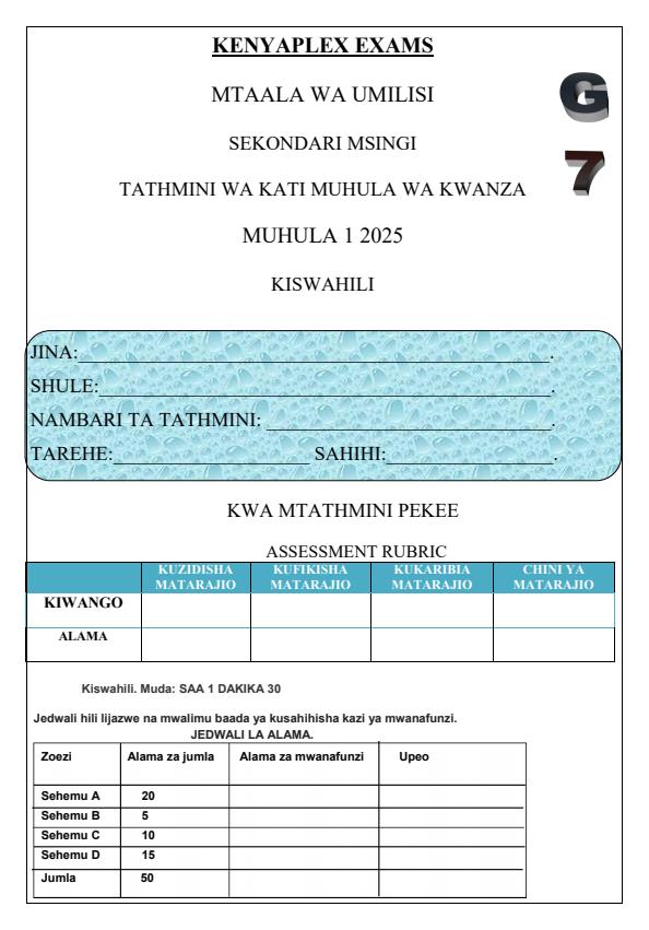 Preview page Grade-7-Kiswahili-Mid-Term-1-Exam-2025_3612_0.jpg