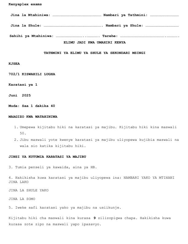 Preview page Grade-7-Kiswahili-Paper-1-Mid-Term-2-Exam-2025_4157_0.jpg