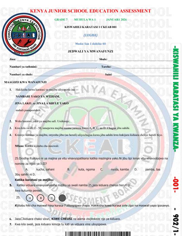 Preview page Grade-7-Kiswahili-Paper-1-Term-1-Opener-Exam-2026_4979_0.jpg