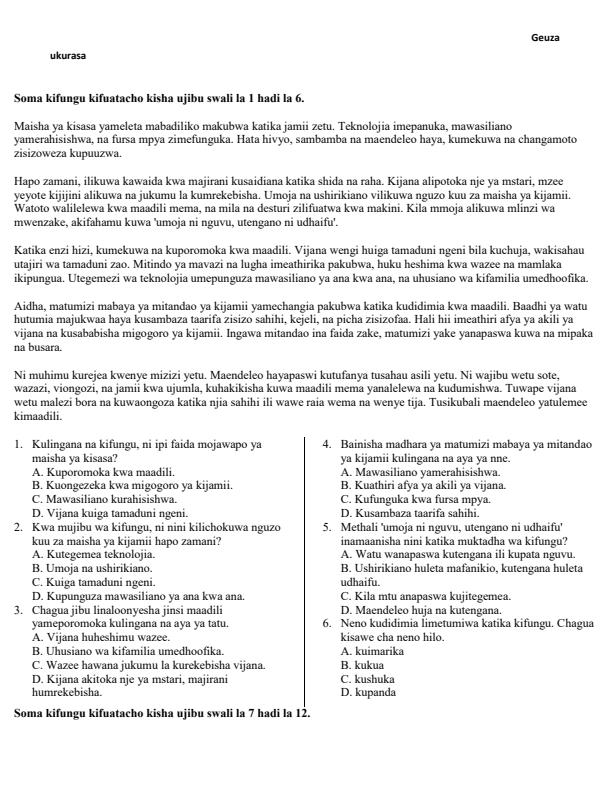 Preview page Grade-7-Kiswahili-Paper-1-Term-1-Opener-Exam-2026_4979_1.jpg