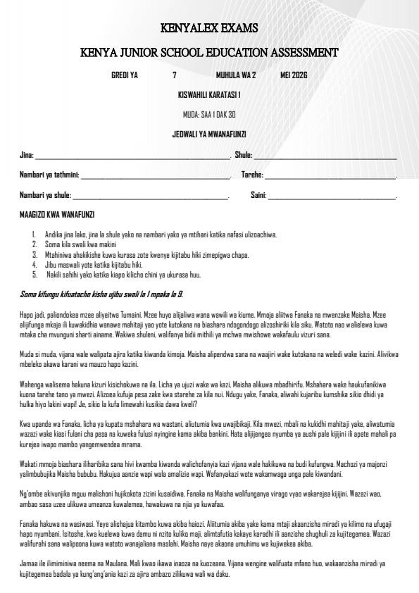 Preview page Grade-7-Kiswahili-Paper-1-Term-2-Opener-Exam-2026_5688_0.jpg