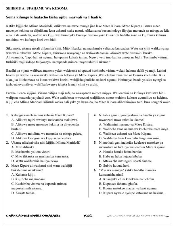 Preview page Grade-7-Kiswahili-Paper-1-Term-3-Opener-Exam-2025_4538_1.jpg