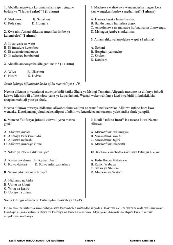 Preview page Grade-7-Kiswahili-Paper-1-Term-3-Opener-Exam-2026_6514_1.jpg