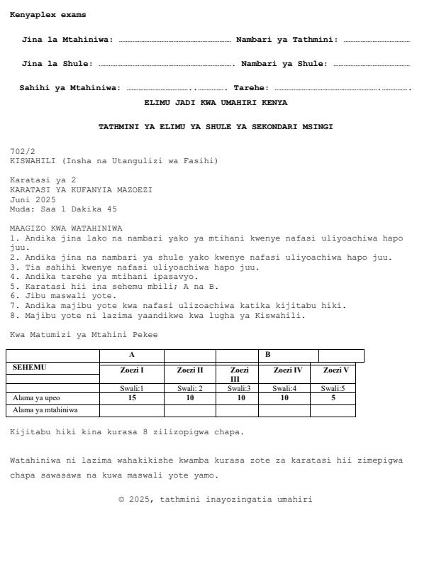 Preview page Grade-7-Kiswahili-Paper-2-Mid-Term-2-Exam-2025_4158_0.jpg
