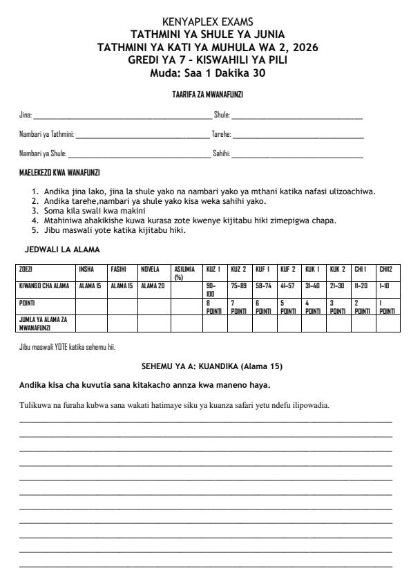 Preview page Grade-7-Kiswahili-Paper-2-Mid-Term-2-Exam-2026_5873_0.jpg